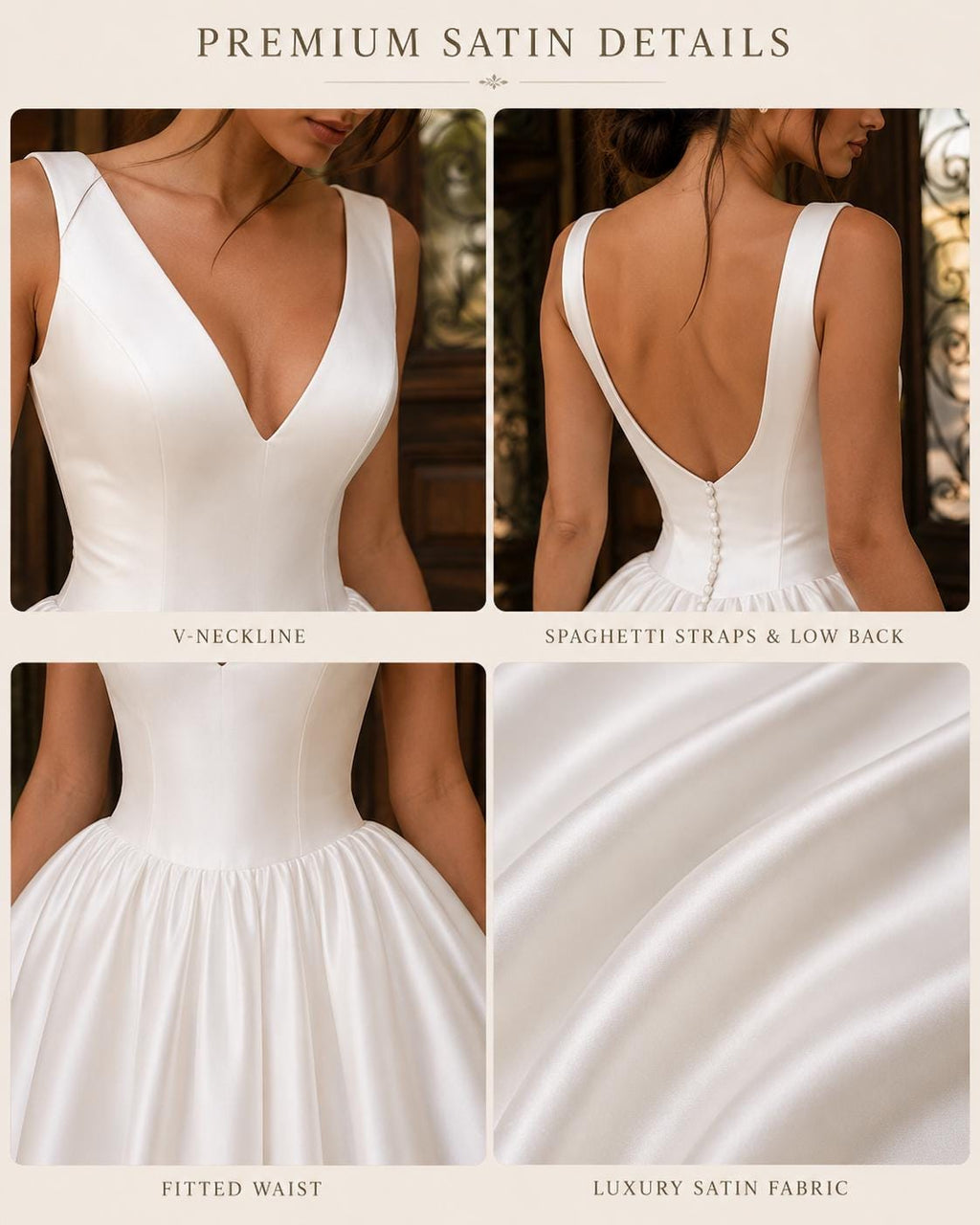 Minimalist V-Neck Satin Ball Gown Wedding Dress