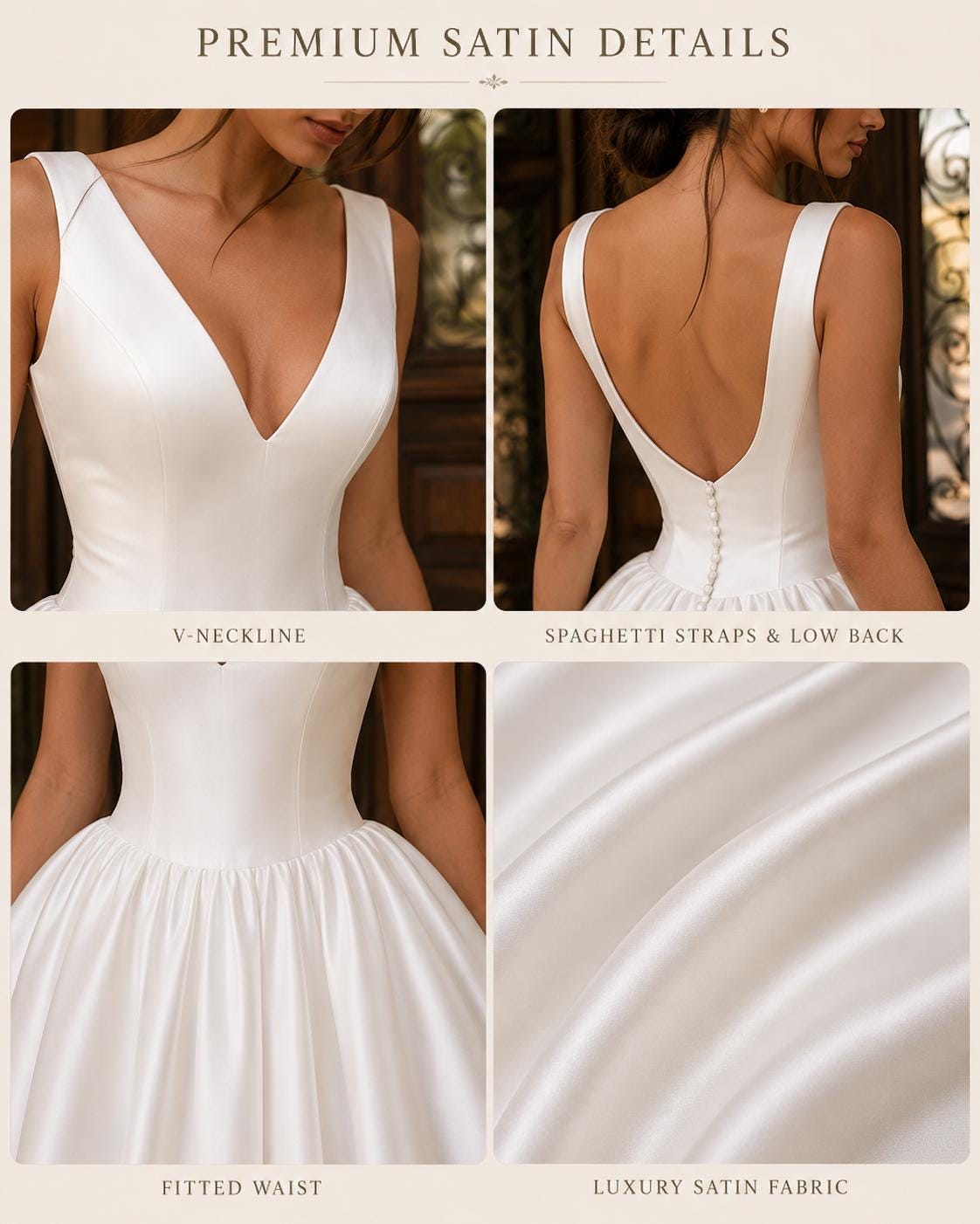 Minimalist V-Neck Satin Ball Gown Wedding Dress