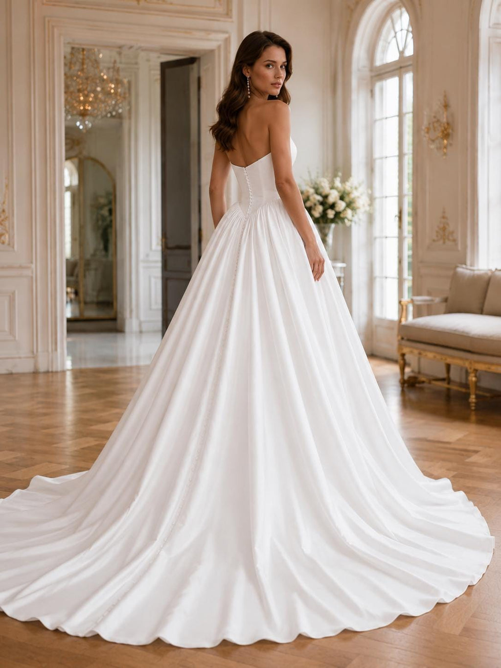 Sweetheart Strapless Satin Ball Gown Wedding Dress