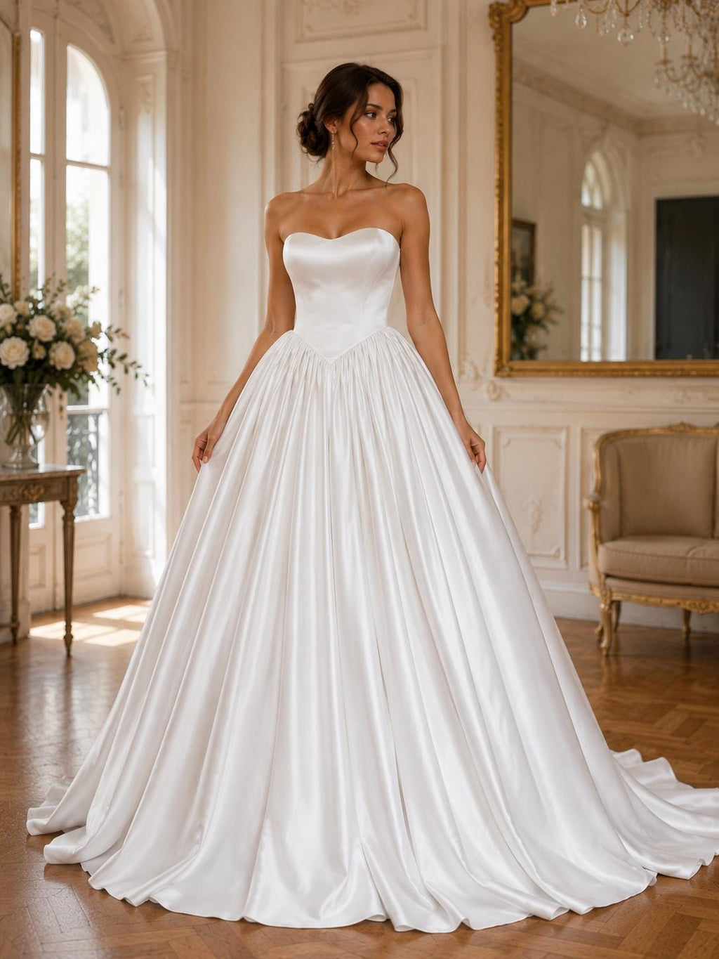 Sweetheart Strapless Satin Ball Gown Wedding Dress