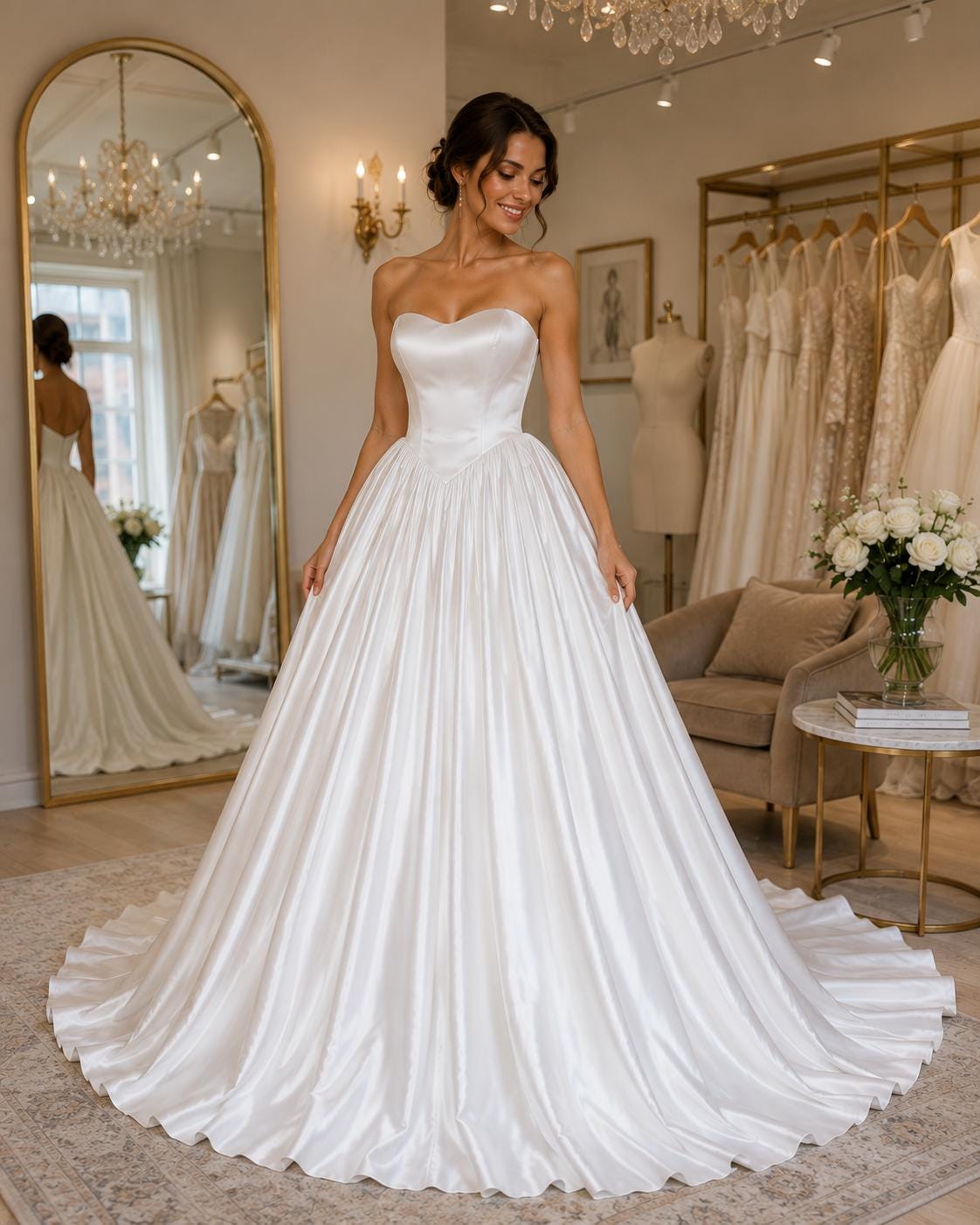 Sweetheart Strapless Satin Ball Gown Wedding Dress