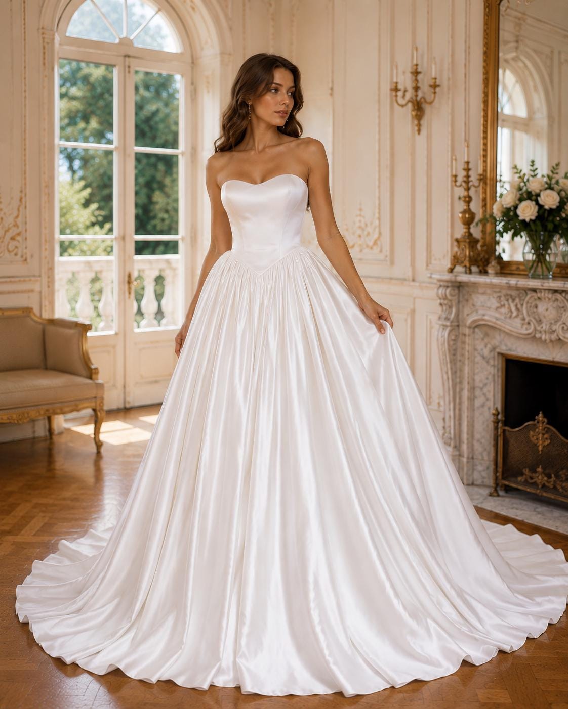 Sweetheart Strapless Satin Ball Gown Wedding Dress