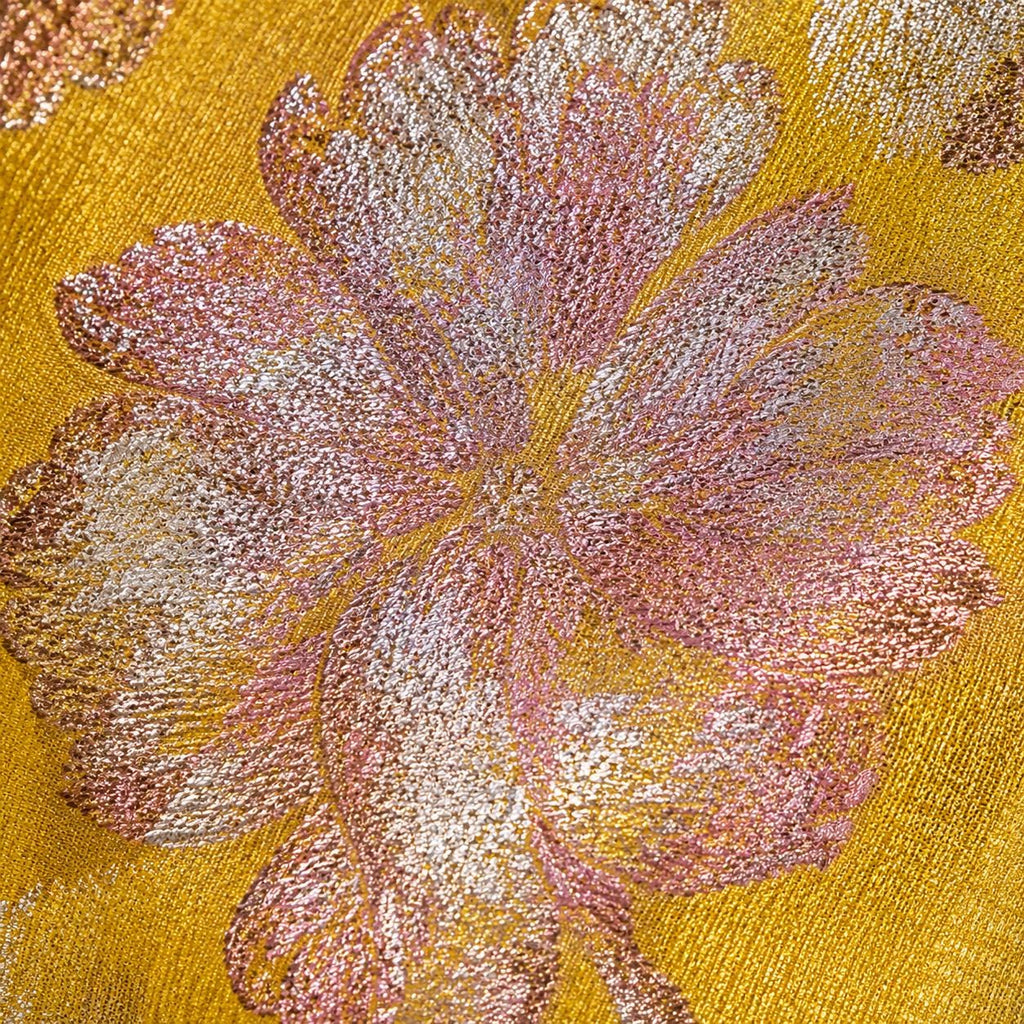 Gold Floral Jacquard Fabric by the Yard, Metallic Brocade for Evening Gowns & Couture Dresses