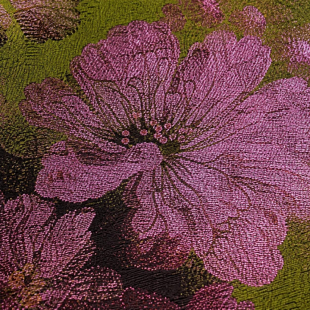 Olive Green Floral Jacquard Fabric by the Yard, Pink Metallic Brocade for Evening Gowns, Jackets & Couture