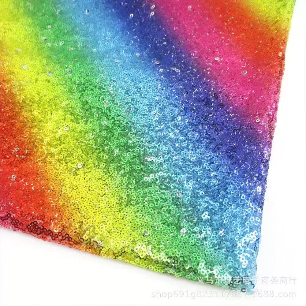 Rainbow Festival Fabric by the Yard, Glitter Ombre Sequin Mesh for Rave Outfit, Pride Costume, Dancewear, Performance Dress