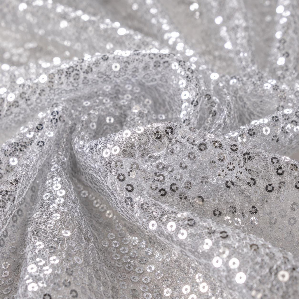 Sparkly Silver Sequin Fabric by the Yard, Glitter Mesh Fabric for Prom Dress, Dance Costume, Party Dress, Event Backdrop & Table Decoration