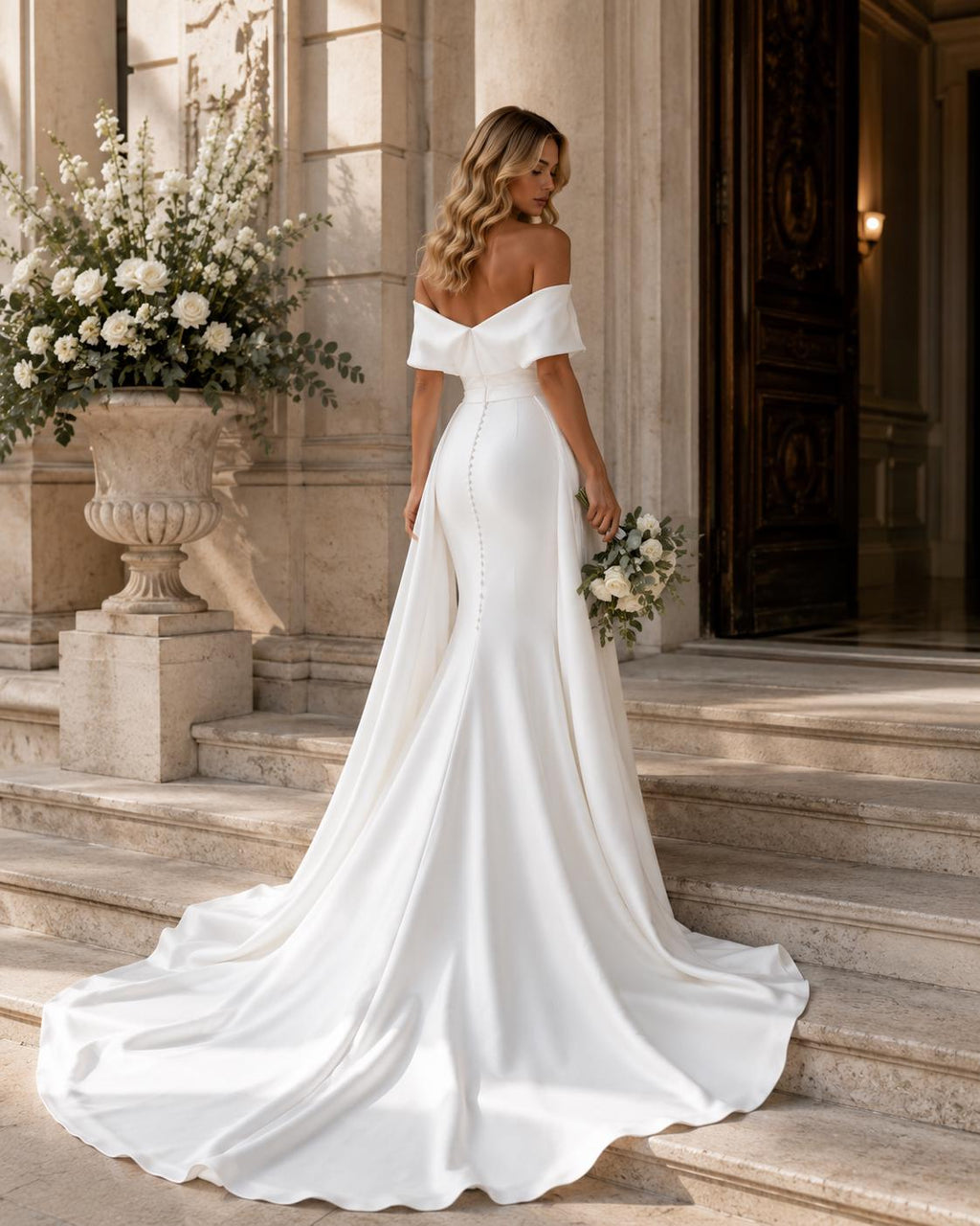 Minimalist Off-the-Shoulder Mermaid Wedding Dress