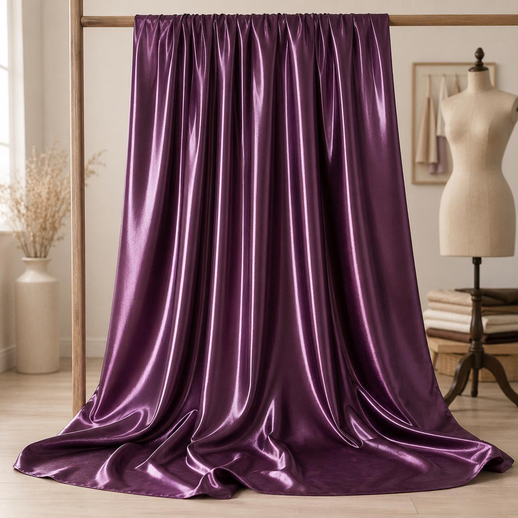 High Shine Bridal Satin Fabric by the Yard, Glossy Plum Purple Polyester Satin for Wedding Dress, Bridesmaid Gown, Decor & Sewing