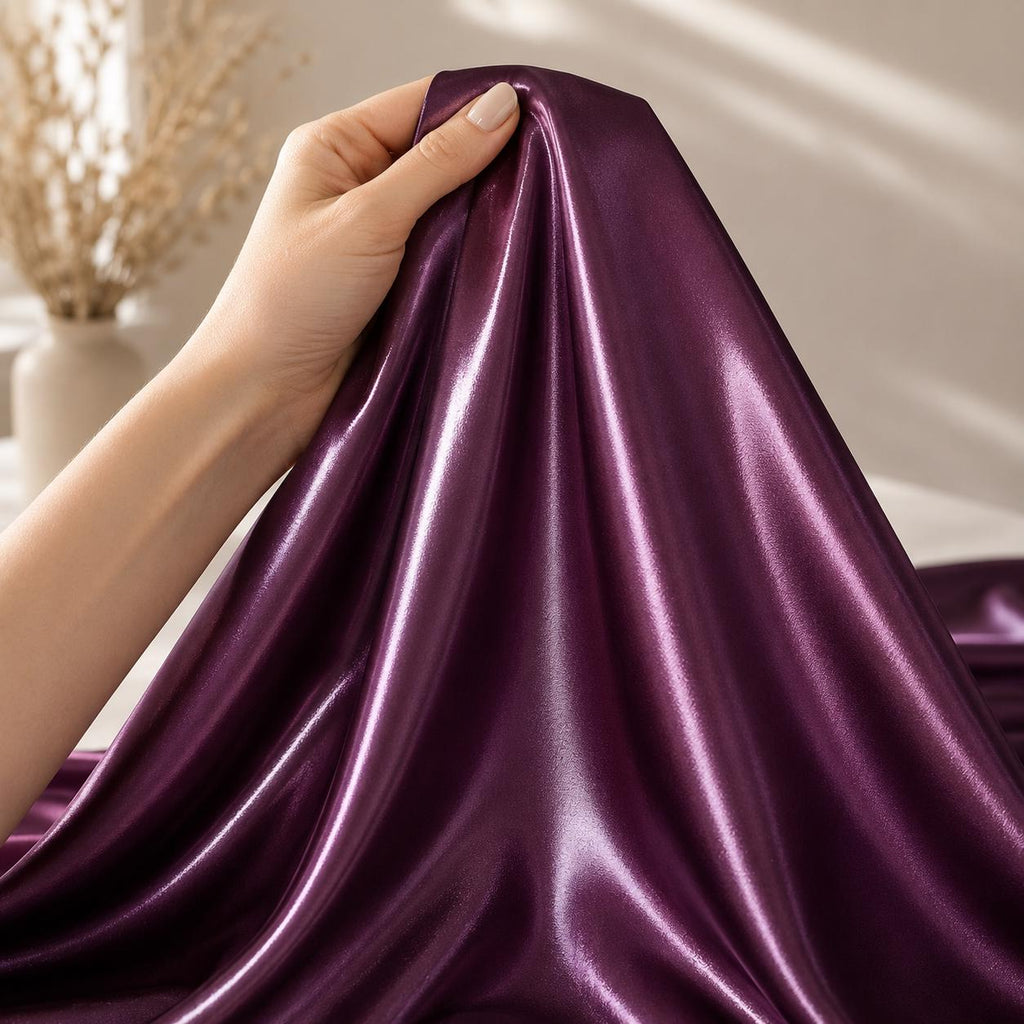 High Shine Bridal Satin Fabric by the Yard, Glossy Plum Purple Polyester Satin for Wedding Dress, Bridesmaid Gown, Decor & Sewing