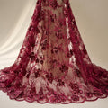 Burgundy Floral Mesh Lace Fabric by the Yard, Sequin Embroidery Fabric, Designer Sewing Lace, Couture Dress Material, DIY Fashion Fabric