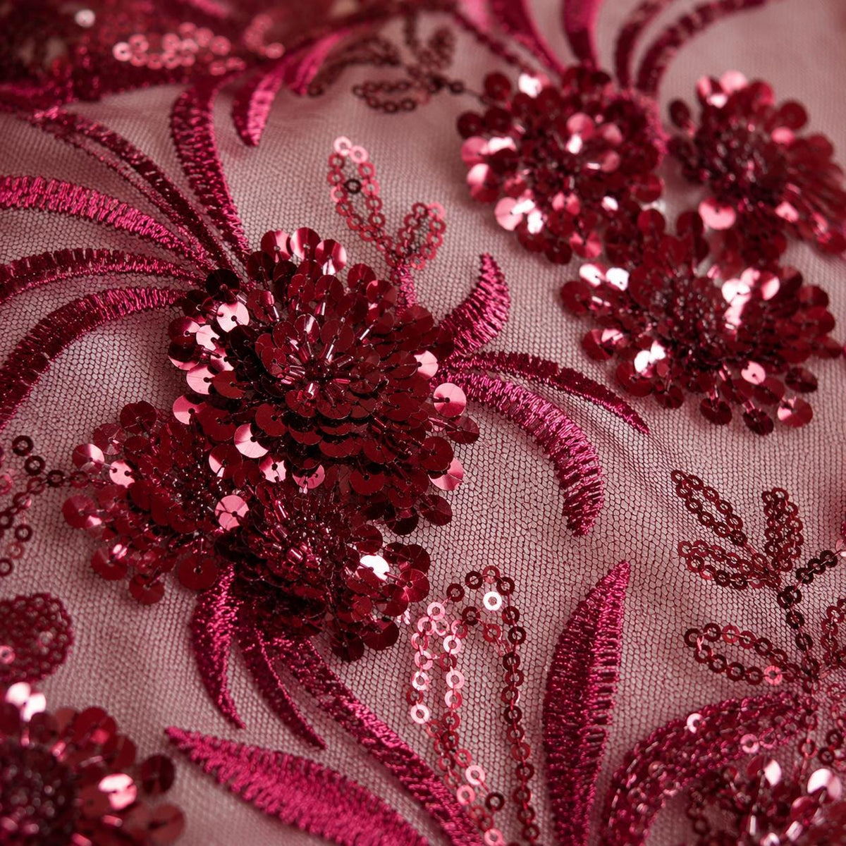 Burgundy Floral Mesh Lace Fabric by the Yard, Sequin Embroidery Fabric, Designer Sewing Lace, Couture Dress Material, DIY Fashion Fabric