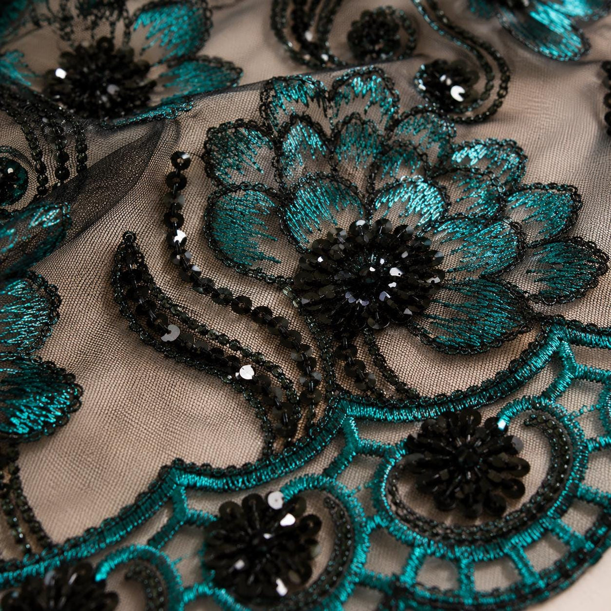 Emerald Sequin Mesh Lace Fabric, Floral Embroidered Lace by the Yard, Prom Dress Lace, Couture Evening Dress Fabric, Beaded Mesh