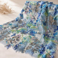 Blue Beaded Lace Fabric by the Yard, Botanical Floral Embroidered Mesh, Luxury Bridal Wedding Dress Fabric, Couture Sequin Lace for Veils