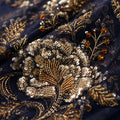 Navy Blue Beaded Lace Fabric by the Yard, Luxury Floral Embroidered Mesh, Couture Bridal Wedding Dress Fabric, Heavy Sequin Lace for Veils