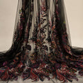 Multicolor Floral Sequin Lace Fabric by the Yard, Black Beaded Embroidered Mesh, Couture Fabric for Evening Gown, Prom Dress