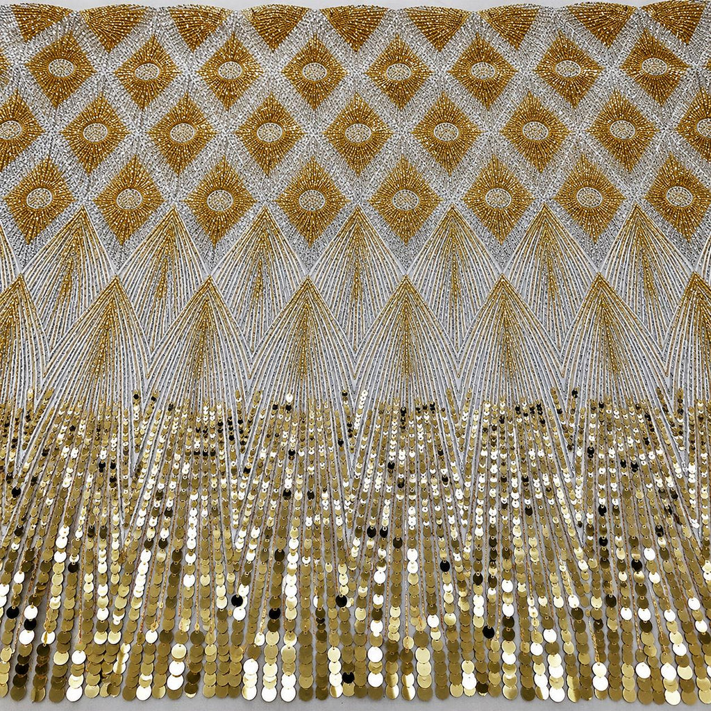 Gold Silver Geometric Sequin Fabric by the Yard, Luxury Metallic Mesh Fabric for Evening Gown, Prom Dress, Formal Wear, 52 Inch Wide