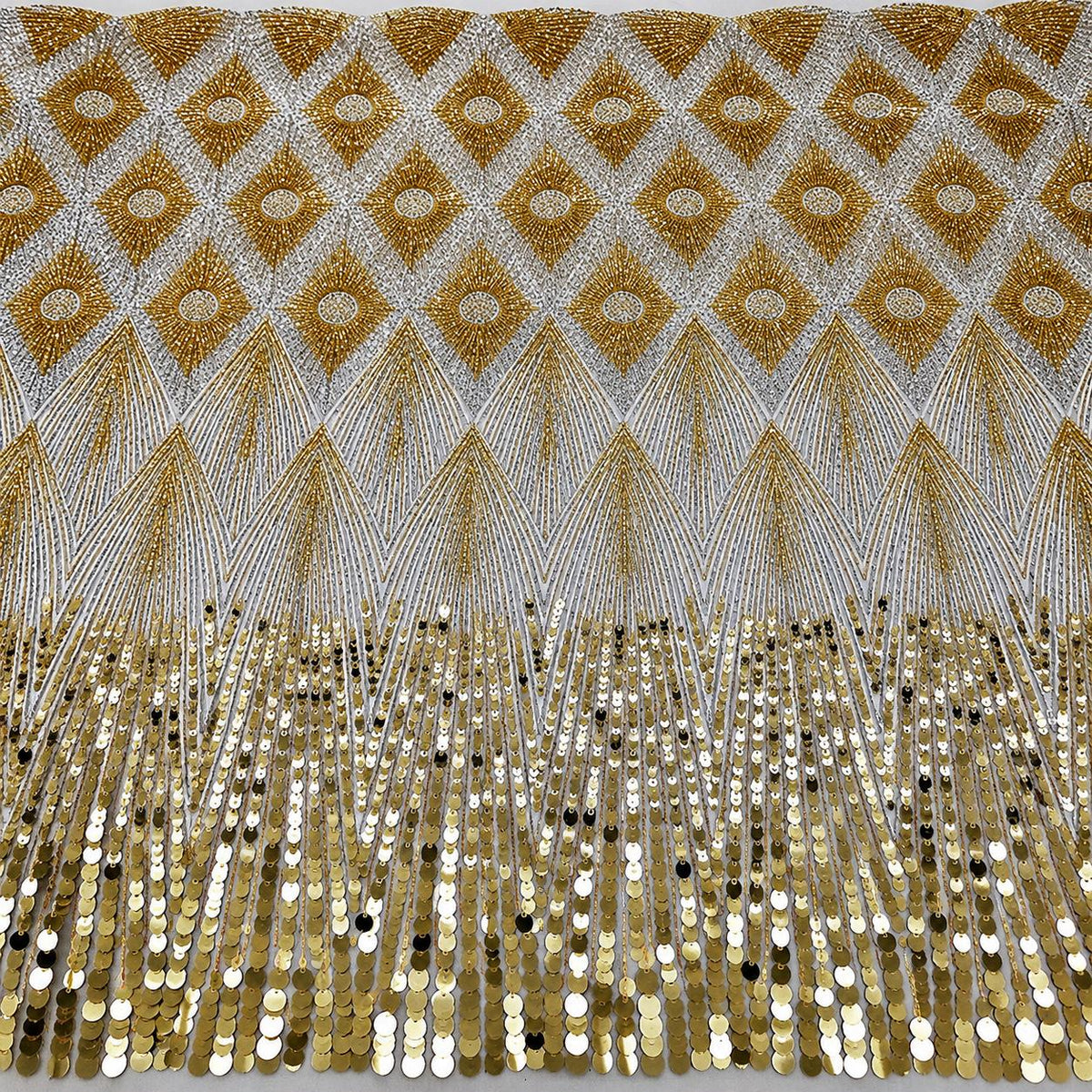 Gold Silver Geometric Sequin Fabric by the Yard, Luxury Metallic Mesh Fabric for Evening Gown, Prom Dress, Formal Wear, 52 Inch Wide