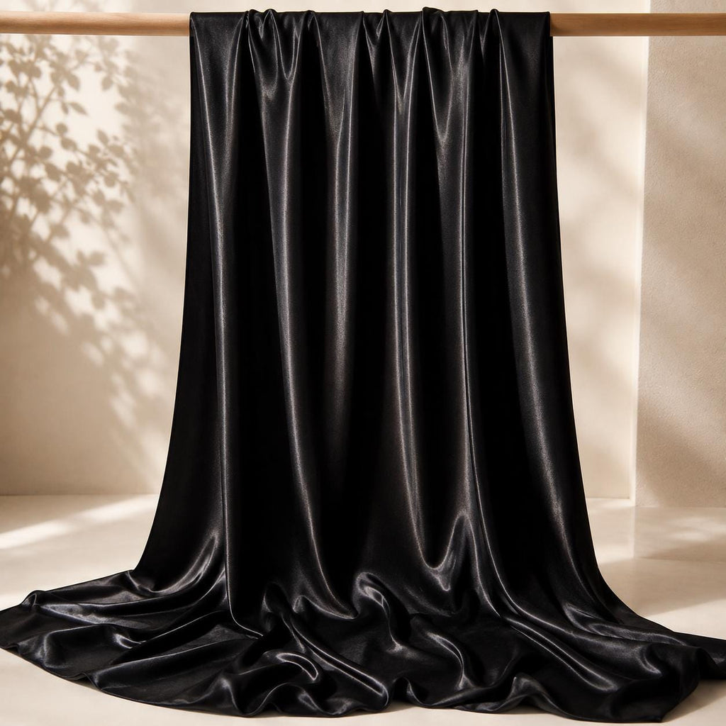 Black Stretch Satin Fabric by the Yard, Luxury Bridal Satin Fabric, Silky Dress Fabric, Wedding Decoration Fabric, Event Draping Fabric