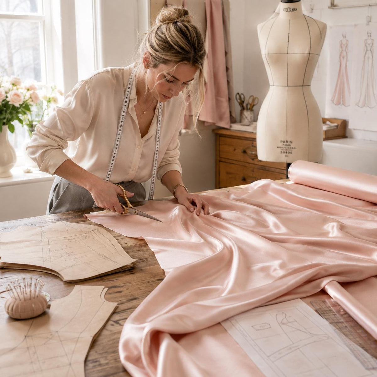 Blush Pink Stretch Satin Fabric by the Yard