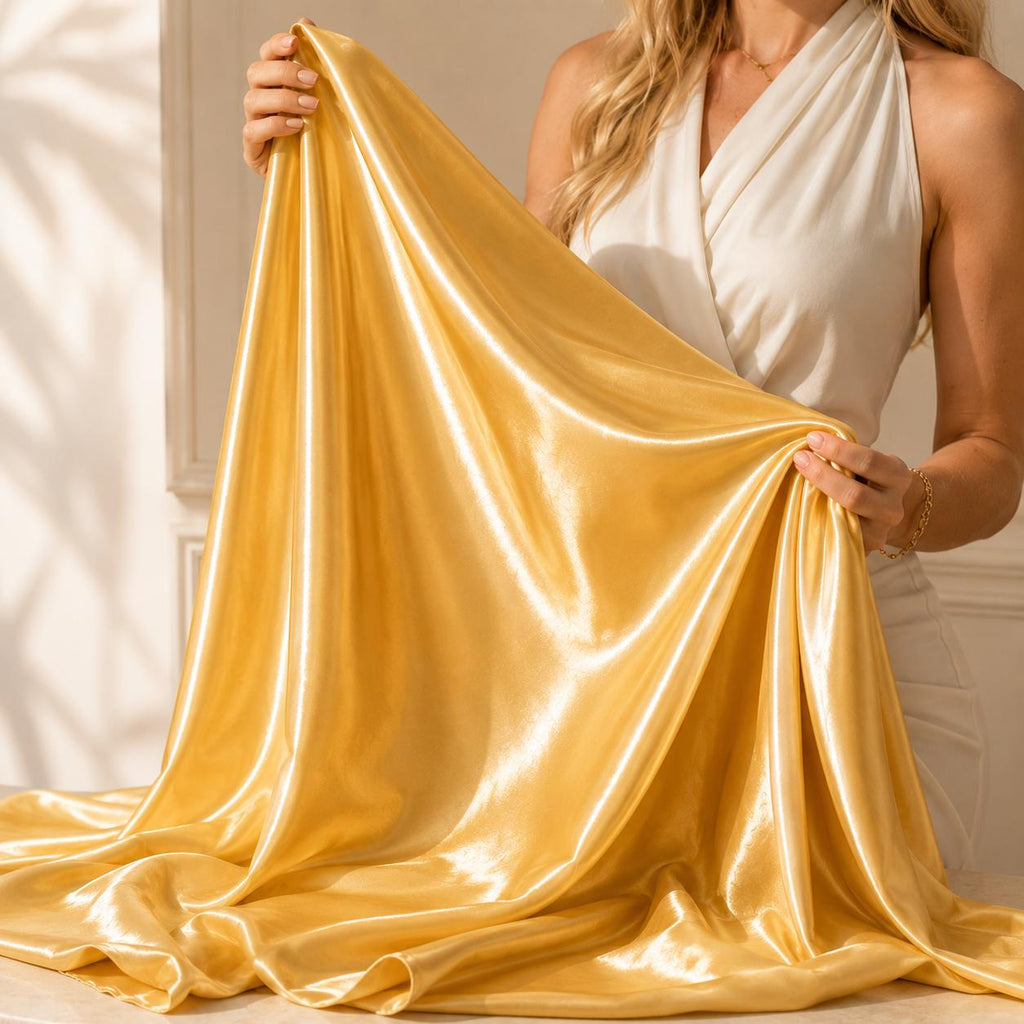 Light Gold Stretch Satin Fabric by the Yard, Luxury Bridal Satin Fabric, Wedding Dress Fabric, Bridesmaid Dress Material, Silky Apparel
