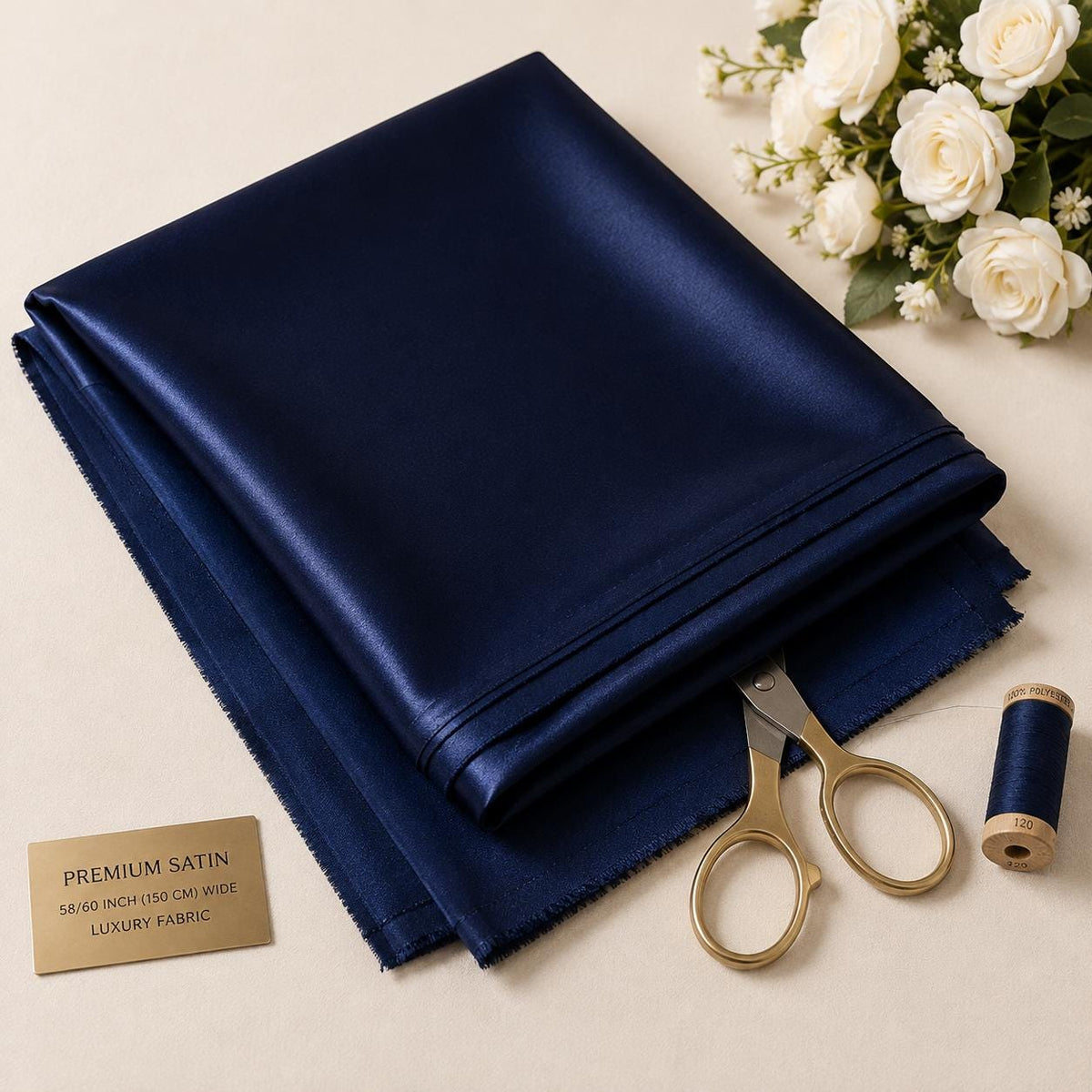 Navy Blue Satin Fabric by the Yard for Event Draping
