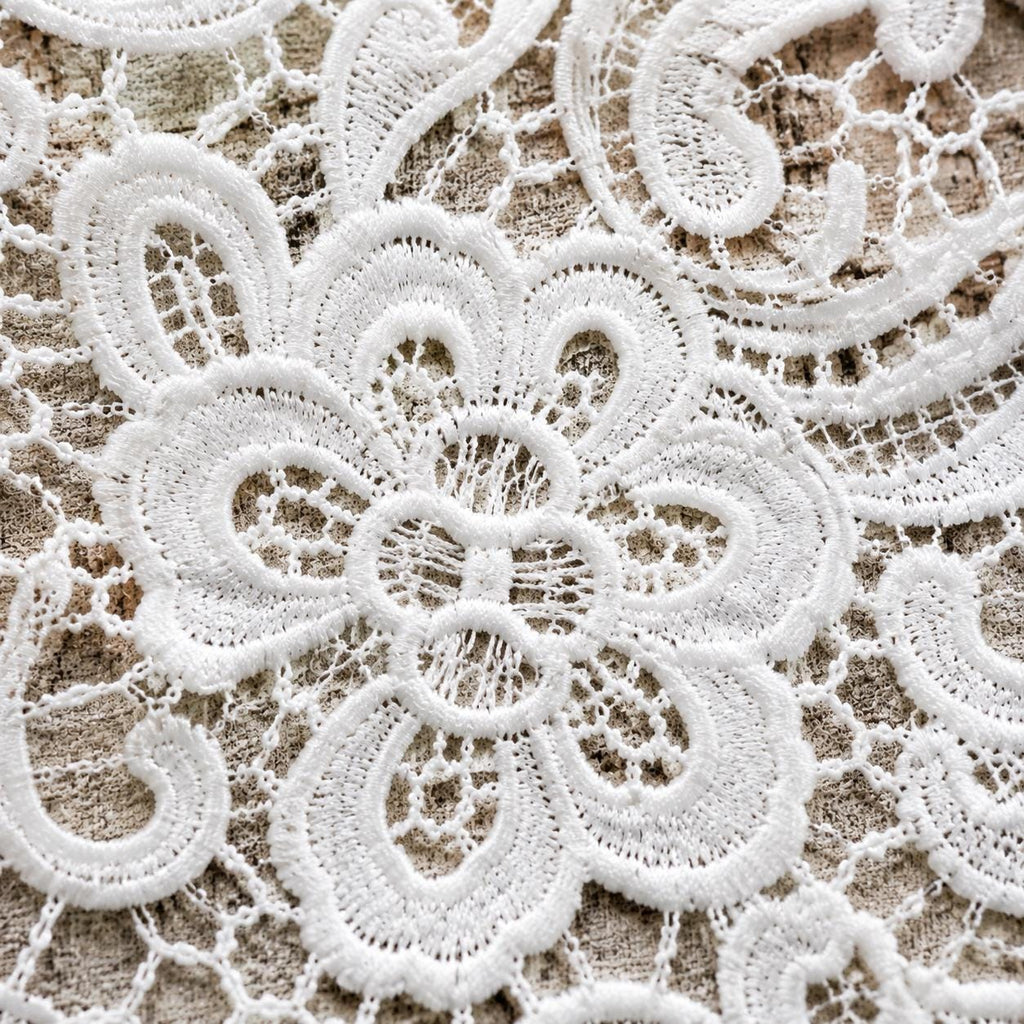 White Floral Guipure Lace Fabric by the Yard, Venice Lace Fabric, Bridal Wedding Dress Lace, Heavy Crochet Lace, Couture Sewing Fabric