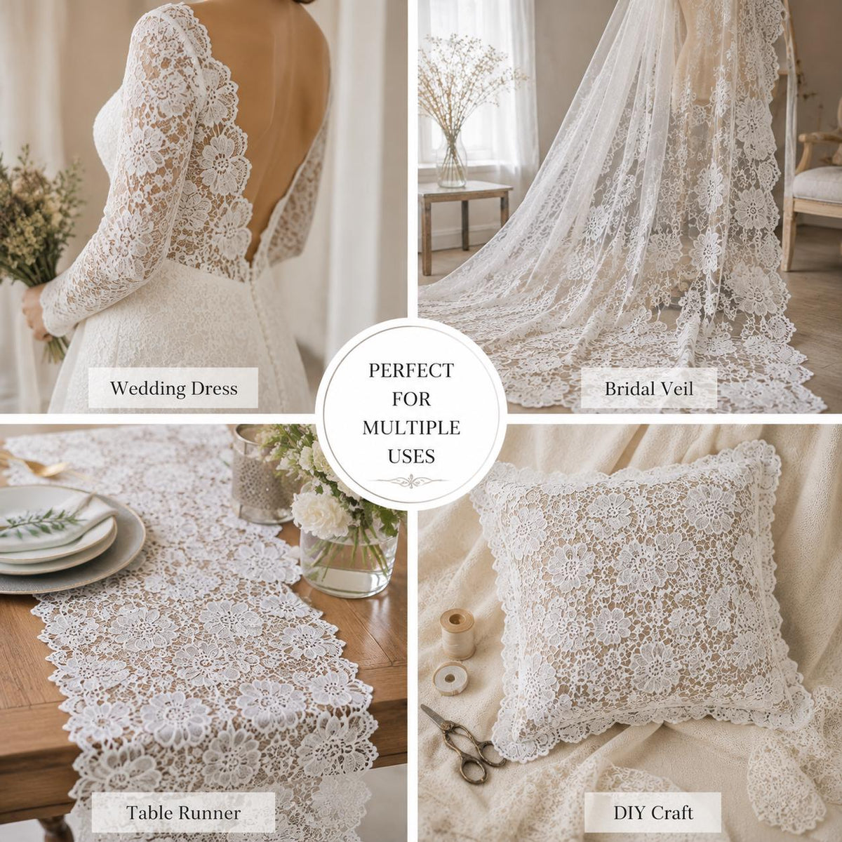 White Floral Guipure Lace Fabric by the Yard, Venice Lace Fabric, Bridal Wedding Dress Lace, Heavy Crochet Lace, Couture Sewing Fabric