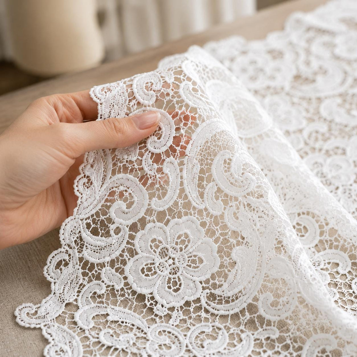 White Floral Guipure Lace Fabric by the Yard, Venice Lace Fabric, Bridal Wedding Dress Lace, Heavy Crochet Lace, Couture Sewing Fabric