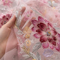 Dusty Rose Floral Embroidered Lace Fabric by the Yard, Burgundy Beaded Sequin Tulle Mesh for Evening Gown, Prom Dress & Couture