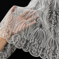 White Beaded Lace Fabric by the Yard, Pearl Embroidery Mesh Tulle, Luxury Bridal Wedding Dress Fabric, Couture Evening Gown Lace, Scalloped