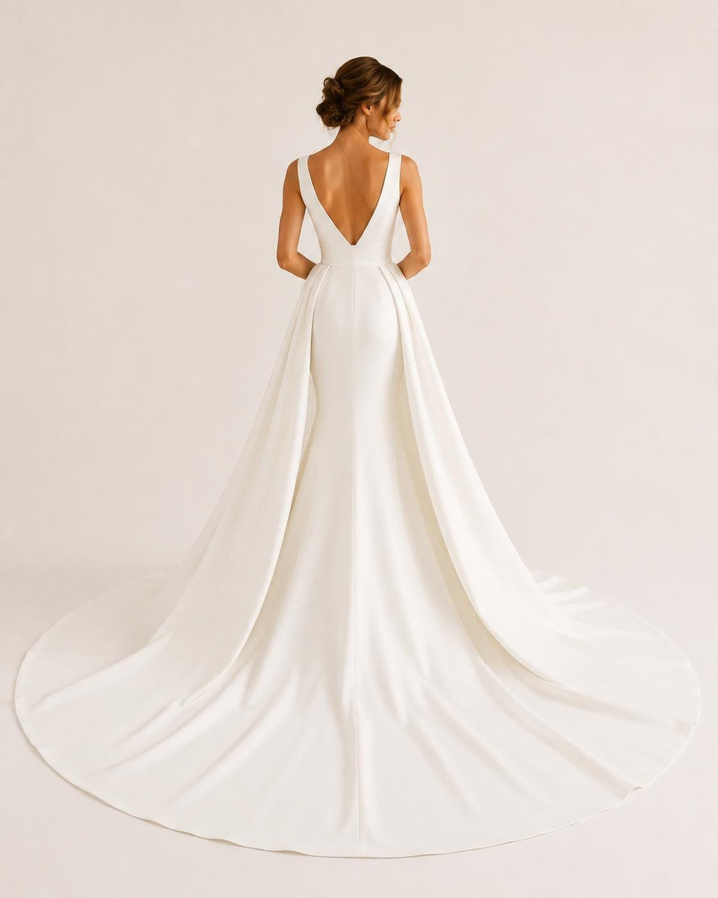 Deep V Crepe Mermaid Wedding Dress with Detachable Overskirt