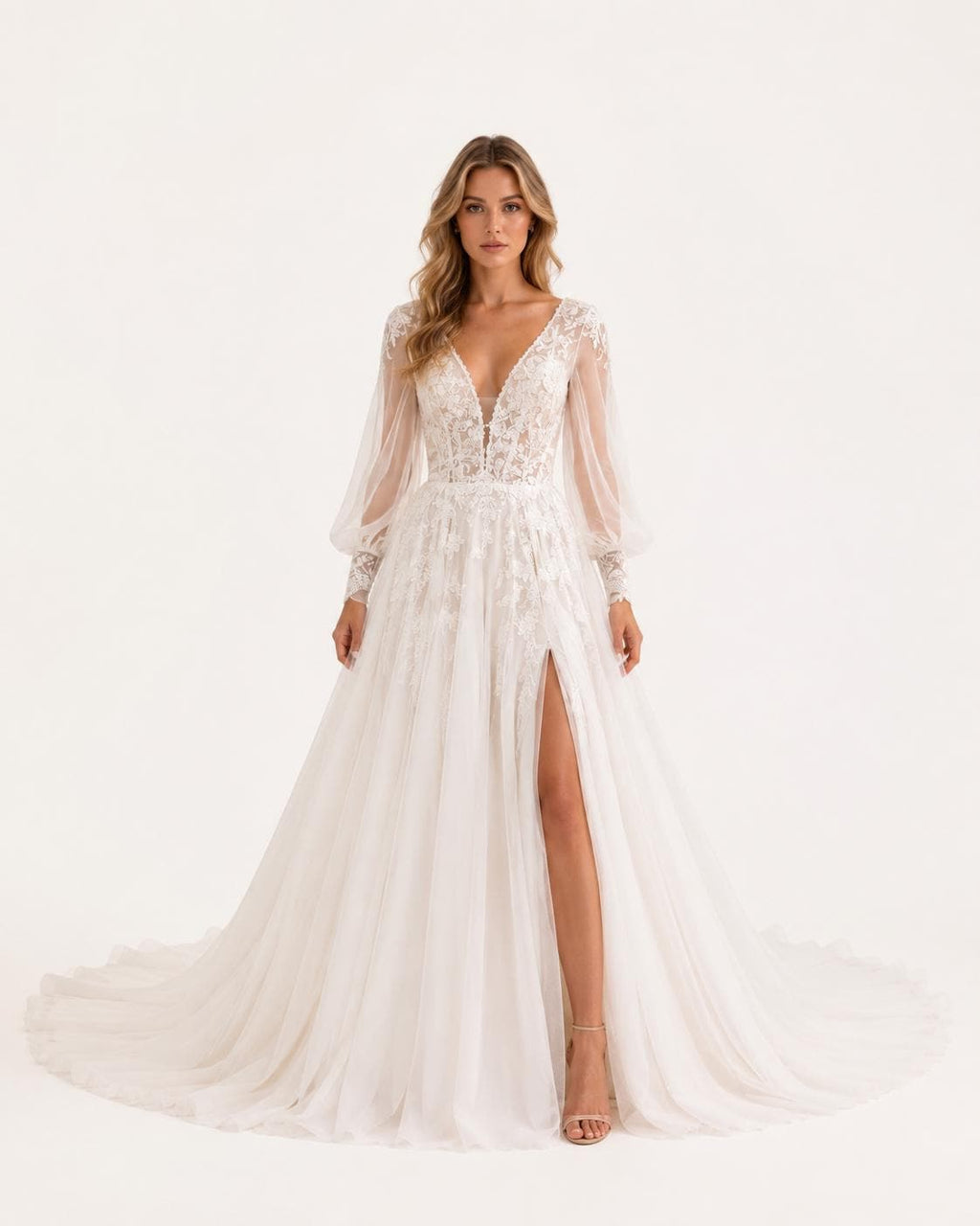 Boho Lace A-Line Wedding Dress with Long Sleeves