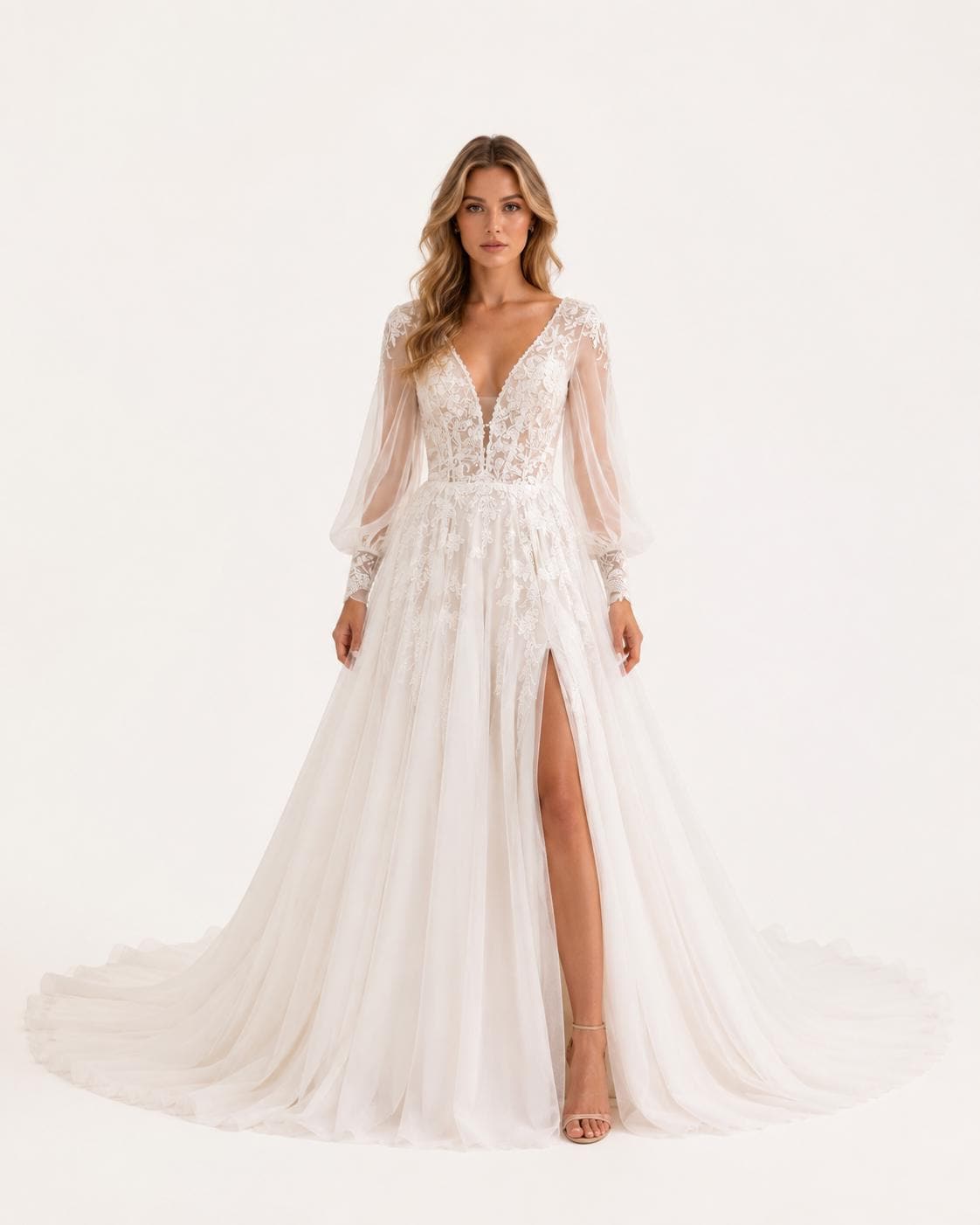 Boho Lace A-Line Wedding Dress with Long Sleeves