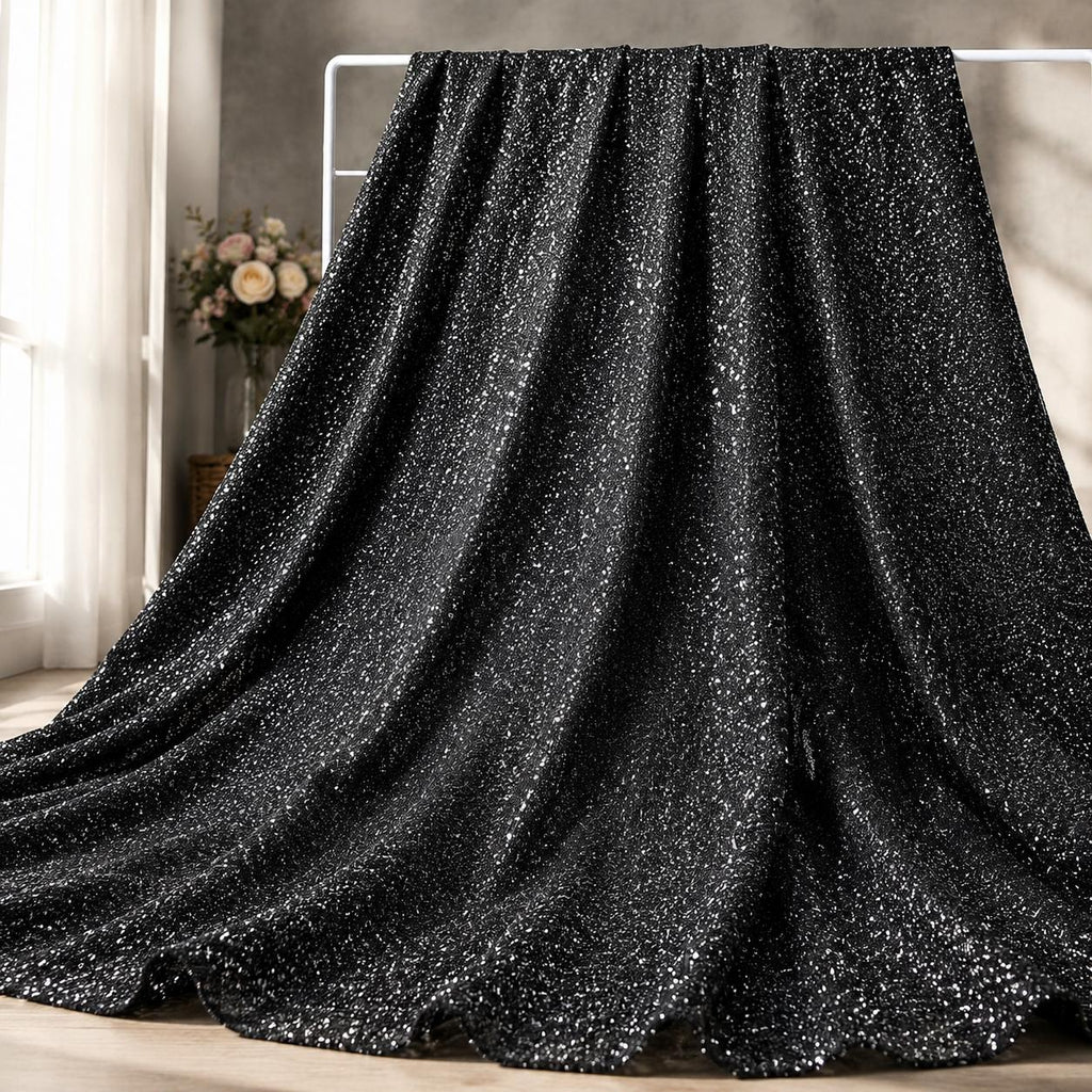 Luxury Black Glitter Fabric by the Yard, Fine Sparkle Knit Fabric, Shimmer Evening Gown Material, Prom Dress, Backdrop & Event Decor
