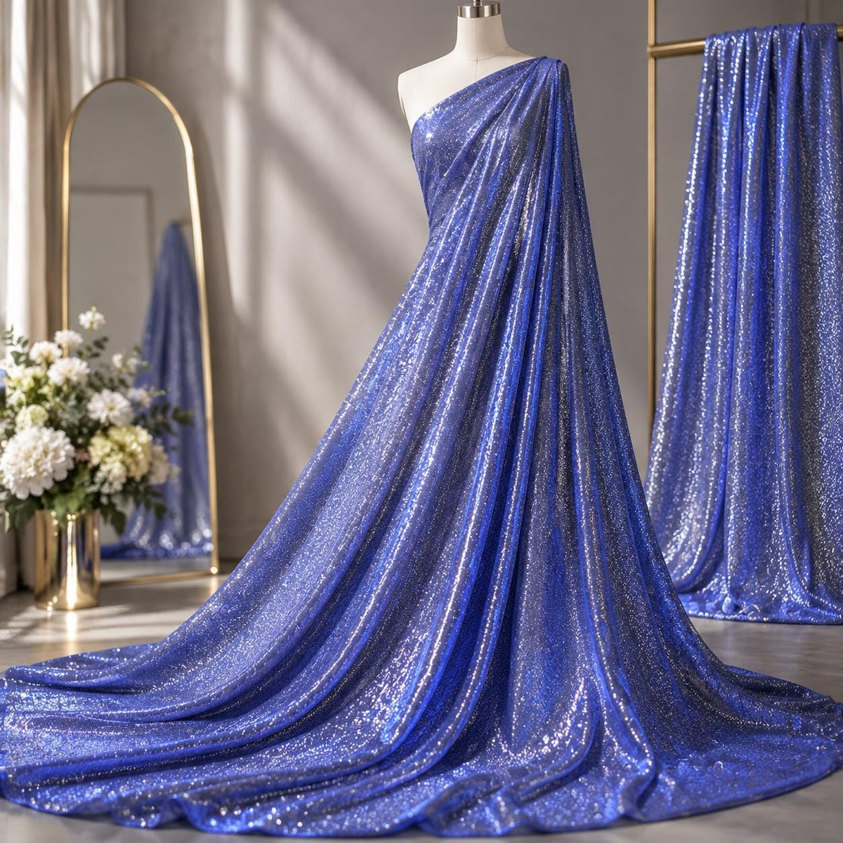 Royal Blue Fine Glitter Fabric by the Yard, Luxury Sparkle Knit Fabric, Shimmer Evening Gown Fabric, Prom Dress, Wedding Backdrop Material