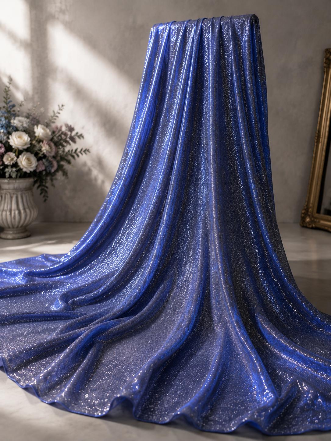 Royal Blue Fine Glitter Fabric by the Yard, Luxury Sparkle Knit Fabric, Shimmer Evening Gown Fabric, Prom Dress, Wedding Backdrop Material