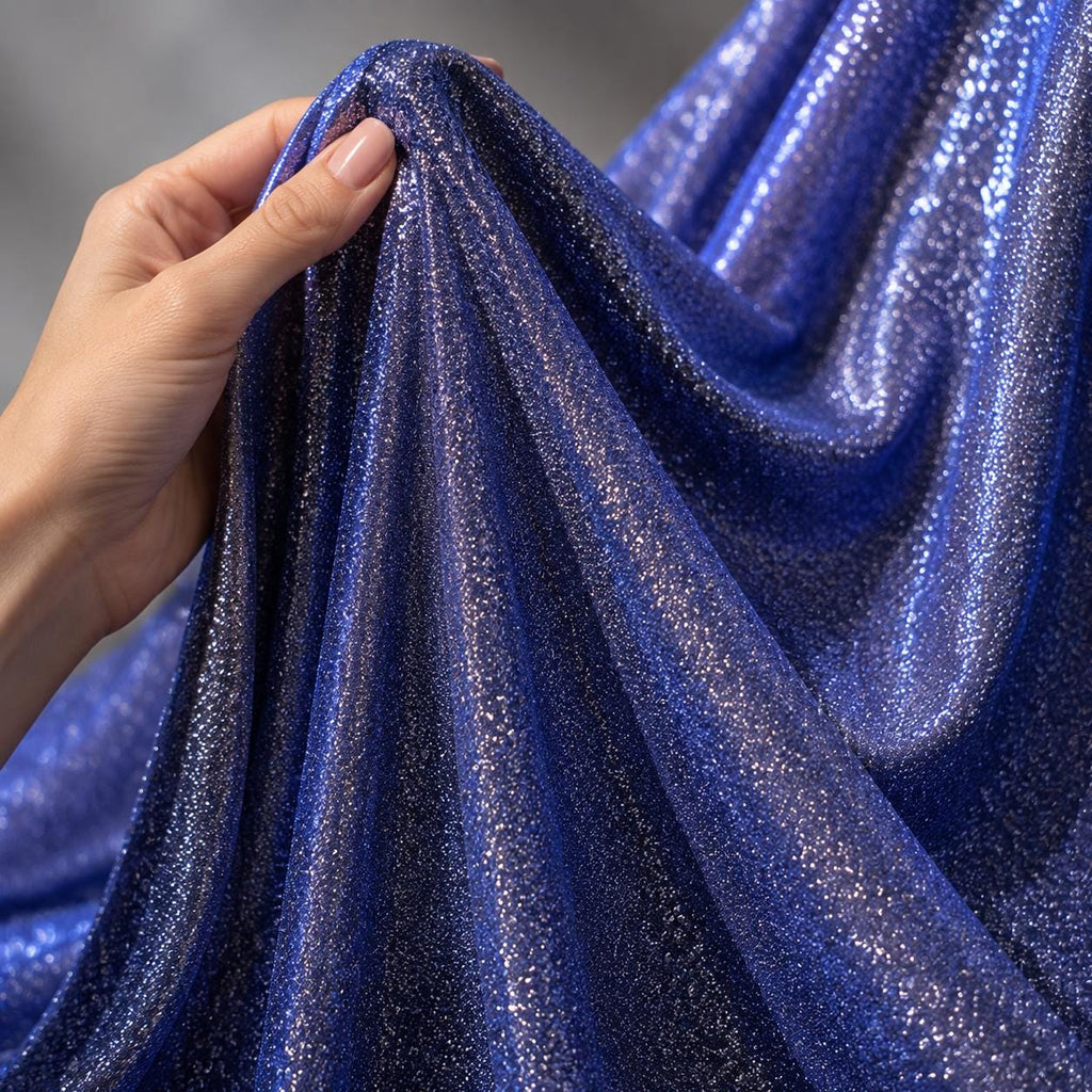 Royal Blue Fine Glitter Fabric by the Yard, Luxury Sparkle Knit Fabric, Shimmer Evening Gown Fabric, Prom Dress, Wedding Backdrop Material
