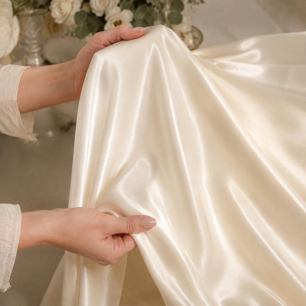 Ivory Polyester Satin Fabric by the Yard