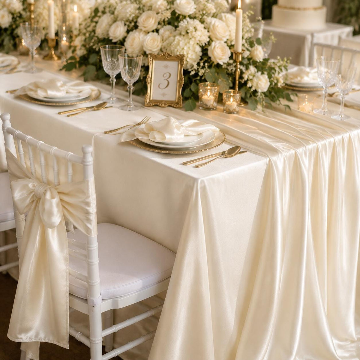 Ivory Polyester Satin Fabric by the Yard