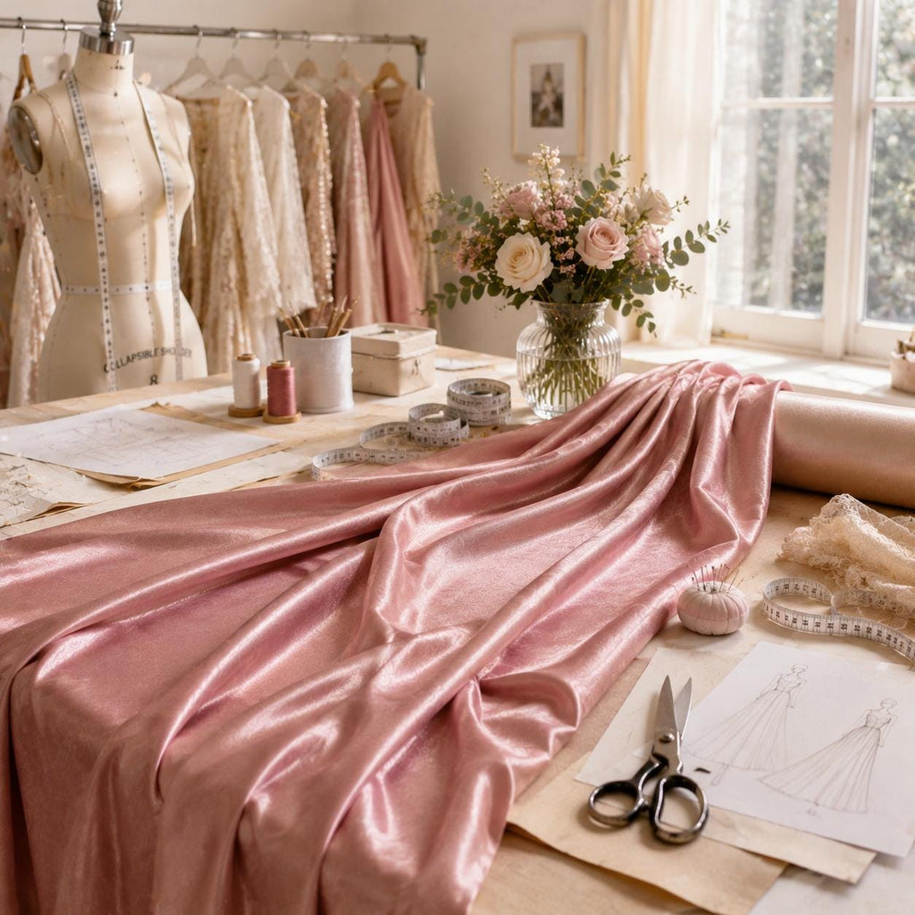 Dusty Rose Satin Fabric by the Yard for Dresses & Decor