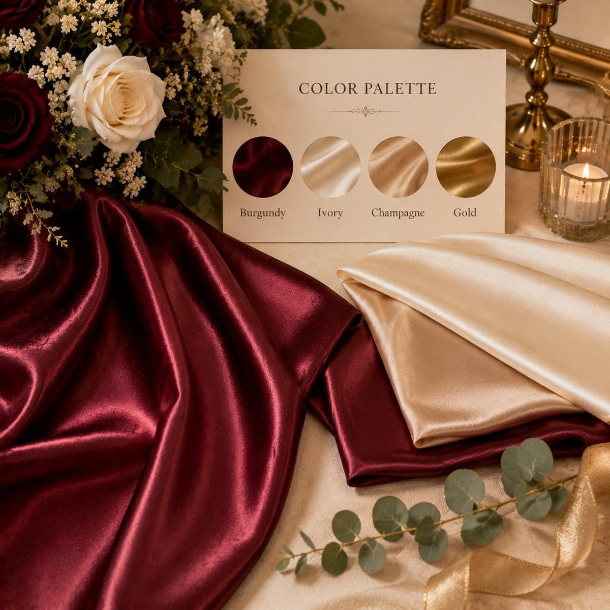 Burgundy Satin Fabric by the Yard for Wedding Draping