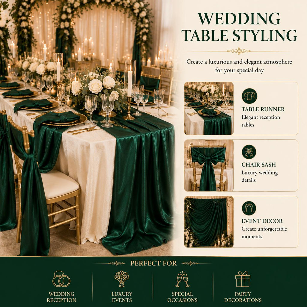 Emerald Green Satin Fabric by the Yard for Event Decor
