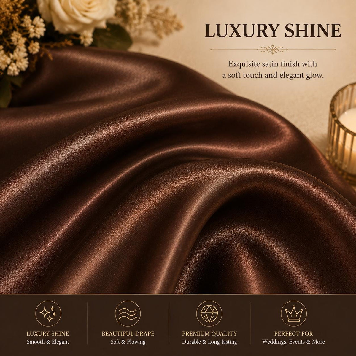 Chocolate Brown Satin Fabric by the Yard