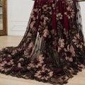 Burgundy 3D Floral Beaded Lace Fabric by the Yard, Black Tulle Sequin Embroidery for Evening Gown, Prom Dress & Couture