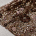 Chocolate Brown 3D Floral Lace Fabric by the Yard, Beaded Sequin Embroidered Tulle Mesh for Evening Gown, Prom Dress & Couture