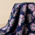 Navy Floral Jacquard Fabric by the Yard, Metallic Brocade for Evening Gowns & Couture Dresses