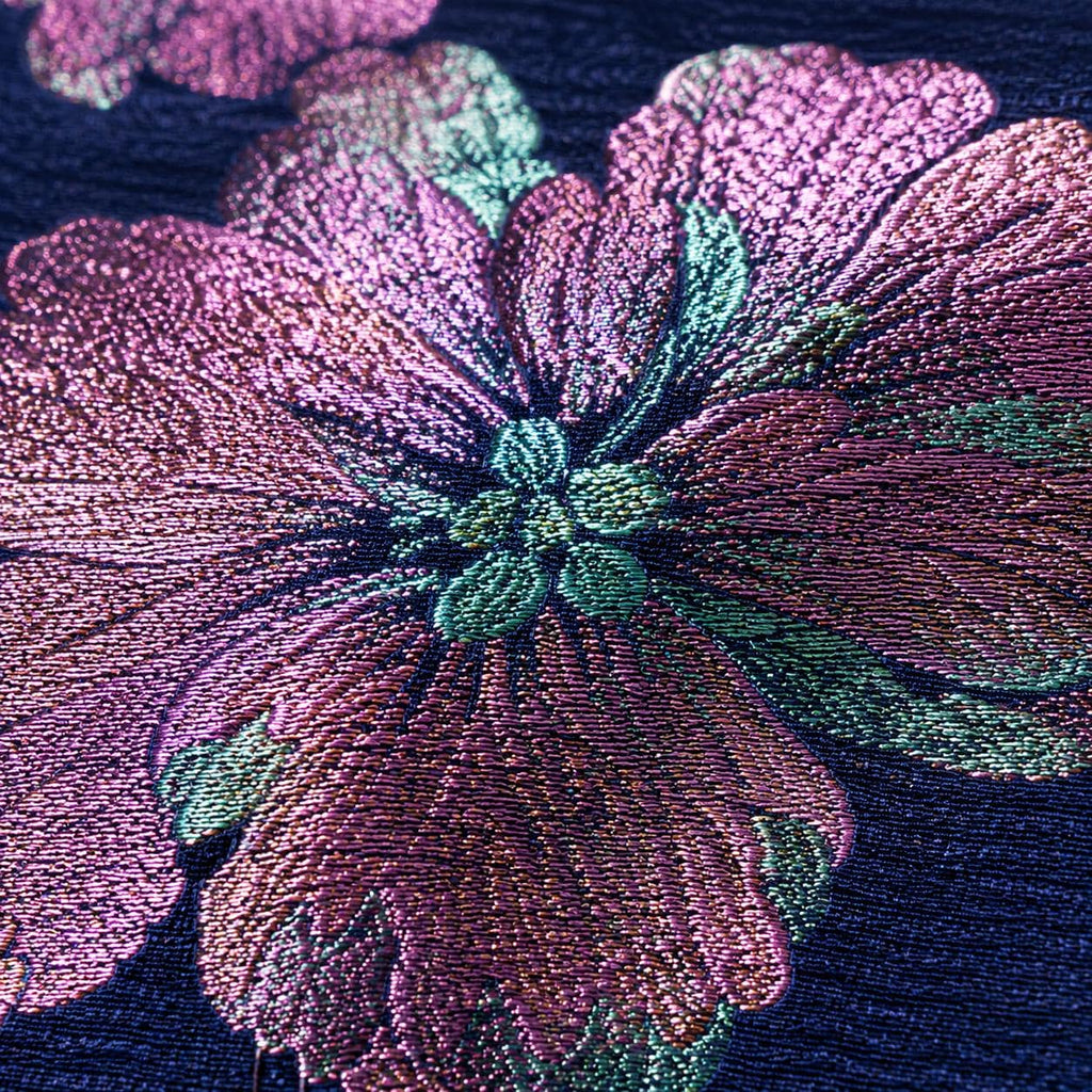 Navy Floral Jacquard Fabric by the Yard, Metallic Brocade for Evening Gowns & Couture Dresses