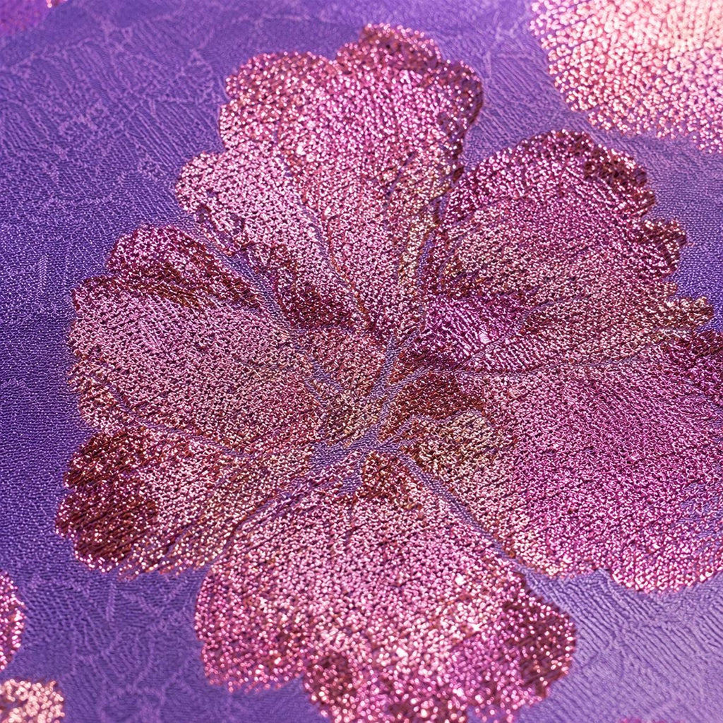 Purple Floral Jacquard Fabric by the Yard, Rose Gold Metallic Brocade for Evening Gowns & Formal Dresses