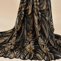 Black Gold Beaded Lace Fabric by the Yard, Silver Sequin Mesh with Wave Floral Embroidery, Evening Gown & Couture Fabric