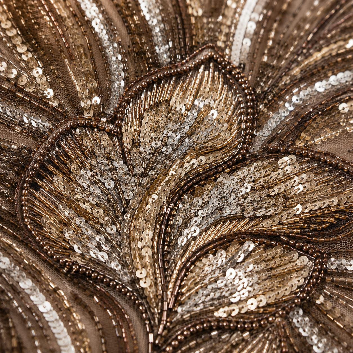 Champagne Gold Beaded Lace Fabric by the Yard, Silver Sequin Mesh with Wave Floral Embroidery, Evening Gown & Couture Fabric